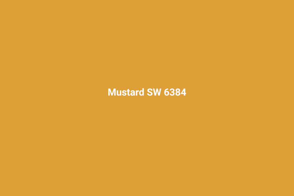 A solid mustard yellow background with the text "Mustard SW 6384" written in white, centered in the middle.