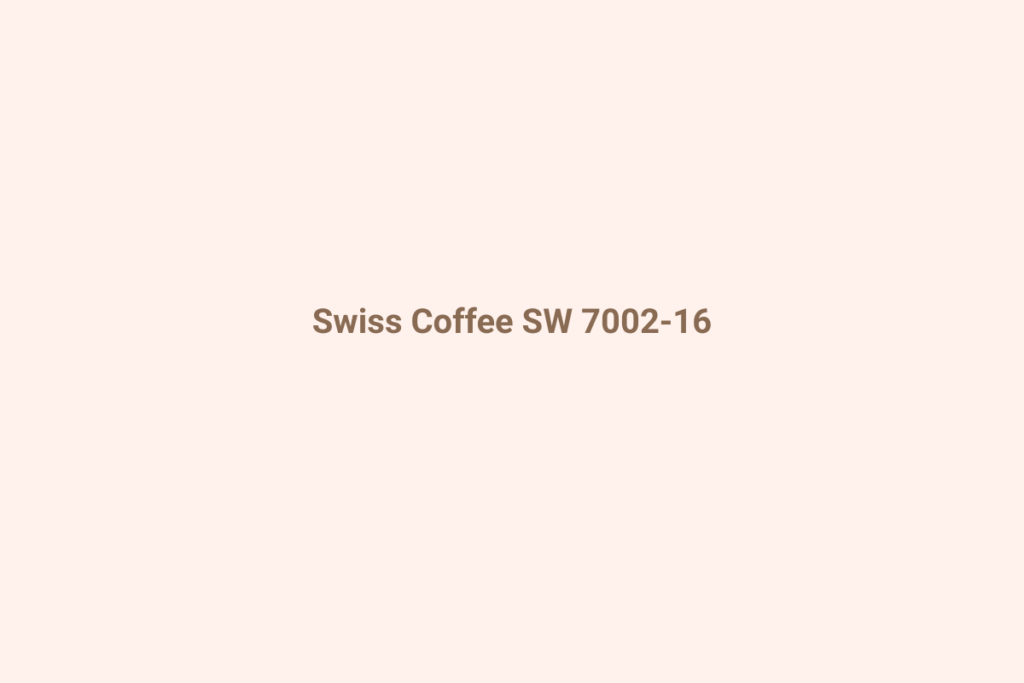 A soft beige background displays the text "Swiss Coffee SW 7002-16" in light brown, centered in the image.