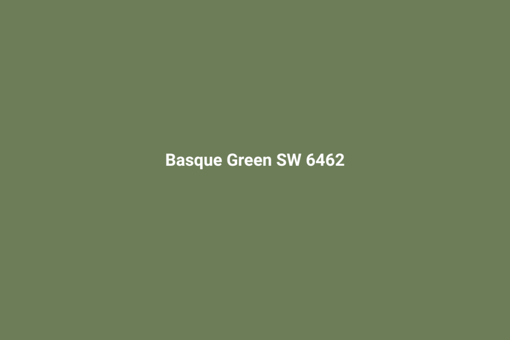 A solid background in a muted olive green shade labeled "Basque Green SW 6462" in white text centered on the image.