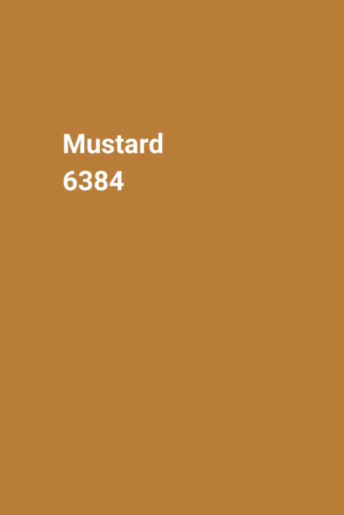 A solid mustard brown color background with the text "Mustard 6384" in bold white letters near the top left corner.