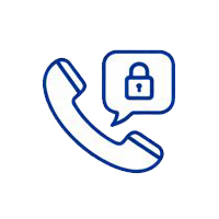 A blue outline of a phone handset with a speech bubble containing a padlock, symbolizing secure or private phone communication during an acquisition.