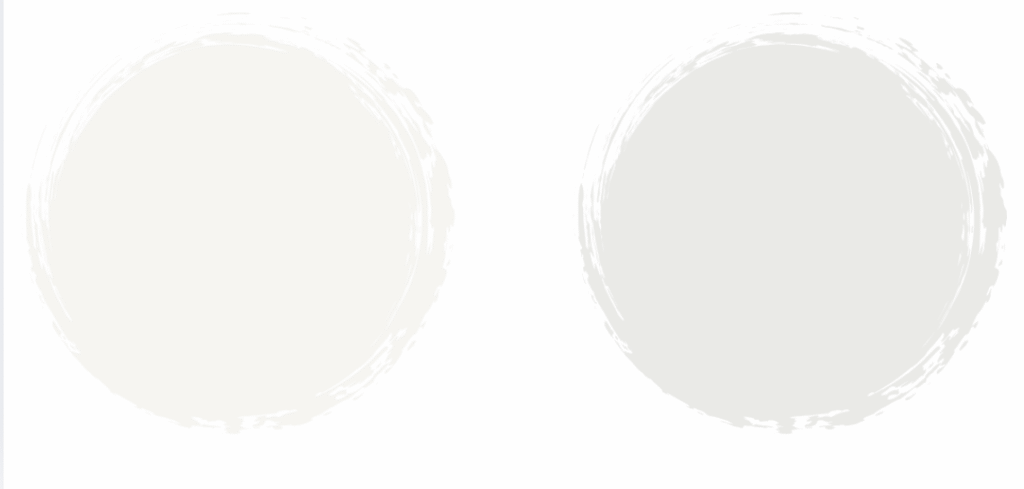 Two large brush-stroke style circles, one light beige on the left and one light gray on the right, both on a white background.