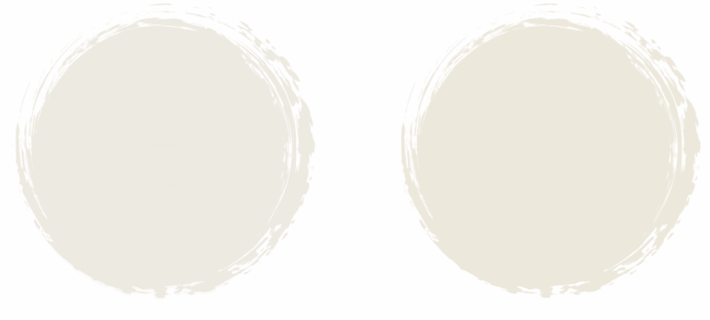 Two large, textured circles with rough, brushstroke-like borders. The left circle is a pale gray, and the right circle is a pale beige. Both circles are set against a white background.